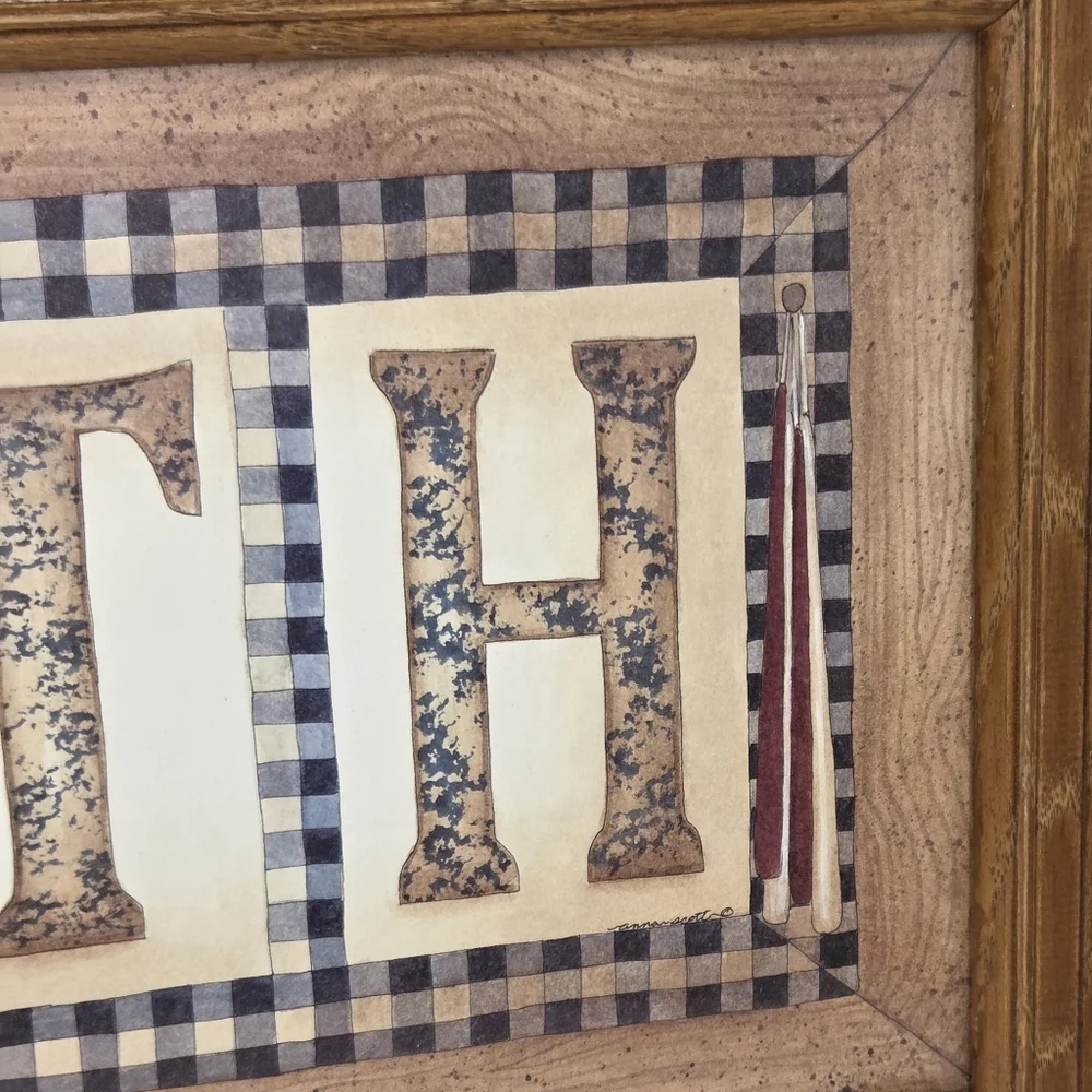 Primitive Folk Art Country‎ Bath Framed Wooden Wall Decor Anna Scott Americana